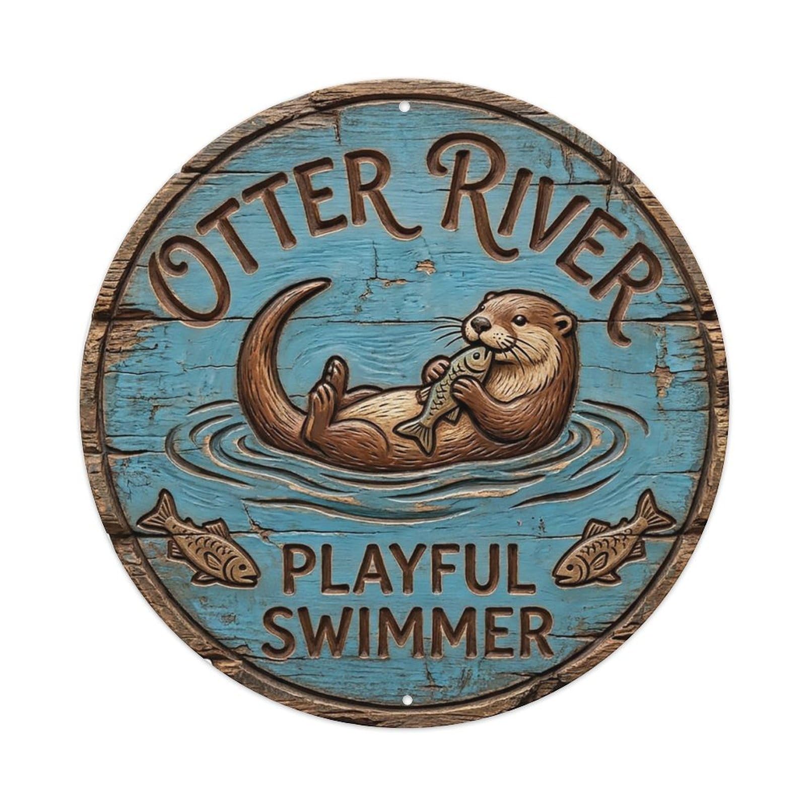 Cxhjca 8X8inch(20X20cm) Otter River Playful Swimmer Metal Tin Sign