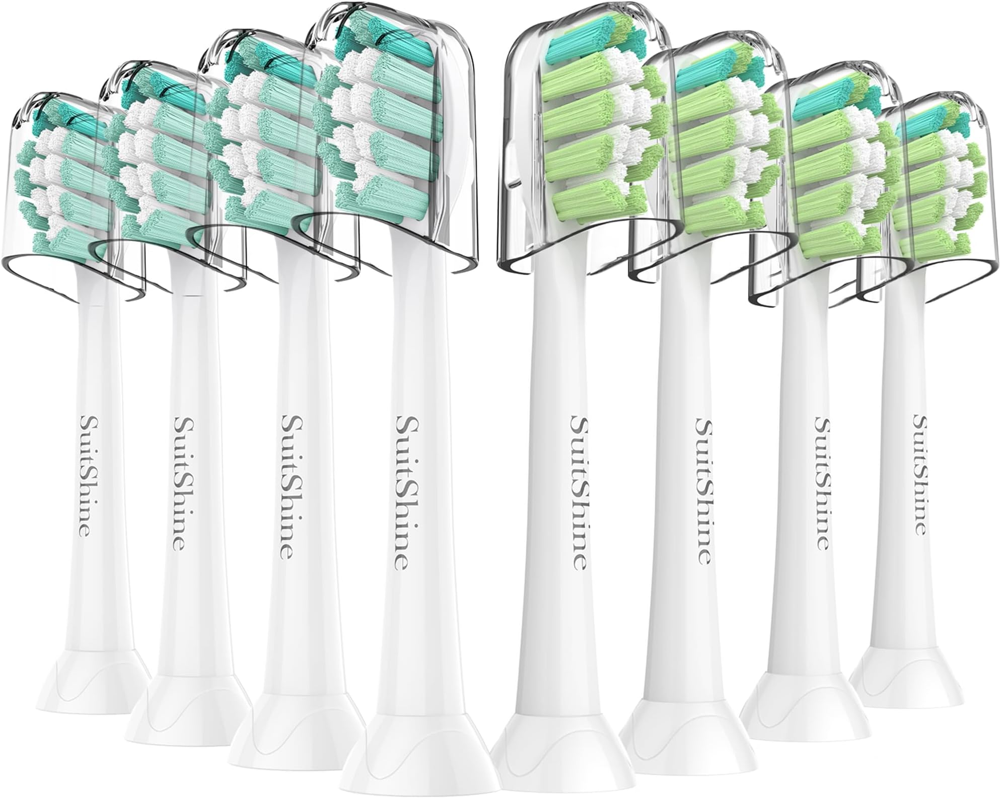 SuitShine Replacement Toothbrush Heads Compatible with Philips Sonicare and More Click-on Handles 8 Pack White