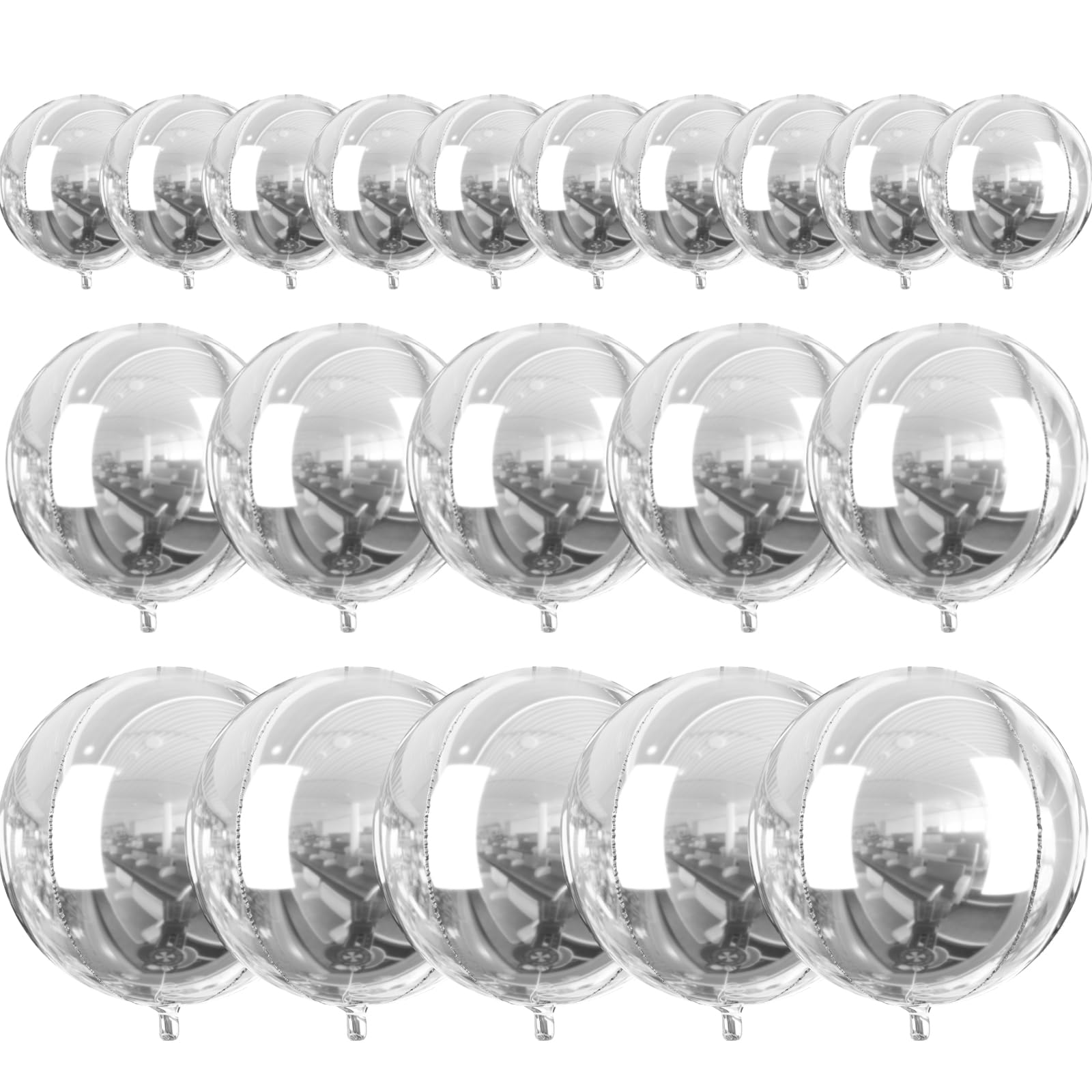 PartyWoo Metallic Silver Foil Balloons 20pcs Different Sizes Pack of 22 15 10 Inch Large Round Foil 4D Inflatable Mirror Ball Mylar Balloons for