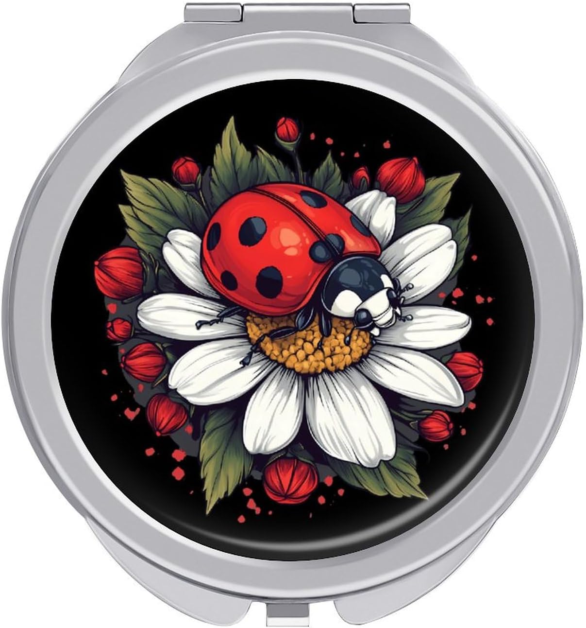 Daisy Flower with Ladybug Insect Compact Makeup Mirror Mini Foldable Cosmetic Mirror Portable Travel Mirror for Purse Pocket