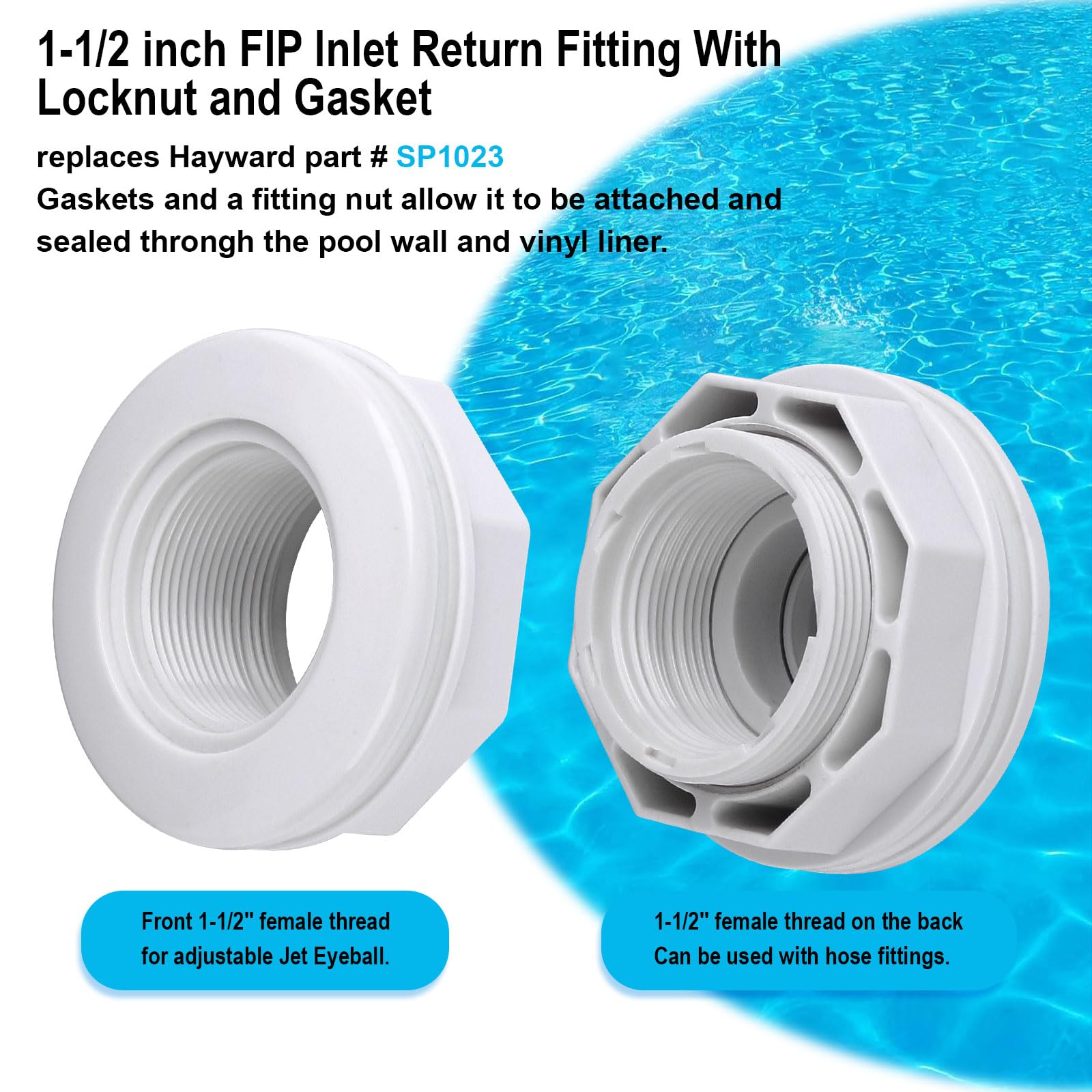 SP1023 Einlass-Rücklaufverschraubung Für Hayward Pool – 3,8 Cm FIP Mit Dichtung & Kontermutter