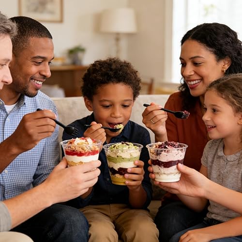 Miniatura 6 de Paquete de 100 vasos de plástico para parfait con inserto y tapas de cúpula, contenedor transparente de 9 onzas para yogur y parfait con tenedor,