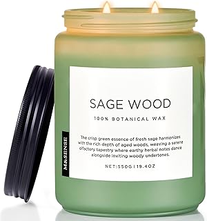 M&SENSE Sage Wood Scented Candle (550 g, 110 h) - 2-Wick Natural Candle Made of Soy Wax - Soothing Fragrance for Stress Relief - Home Accessory & Gift ​