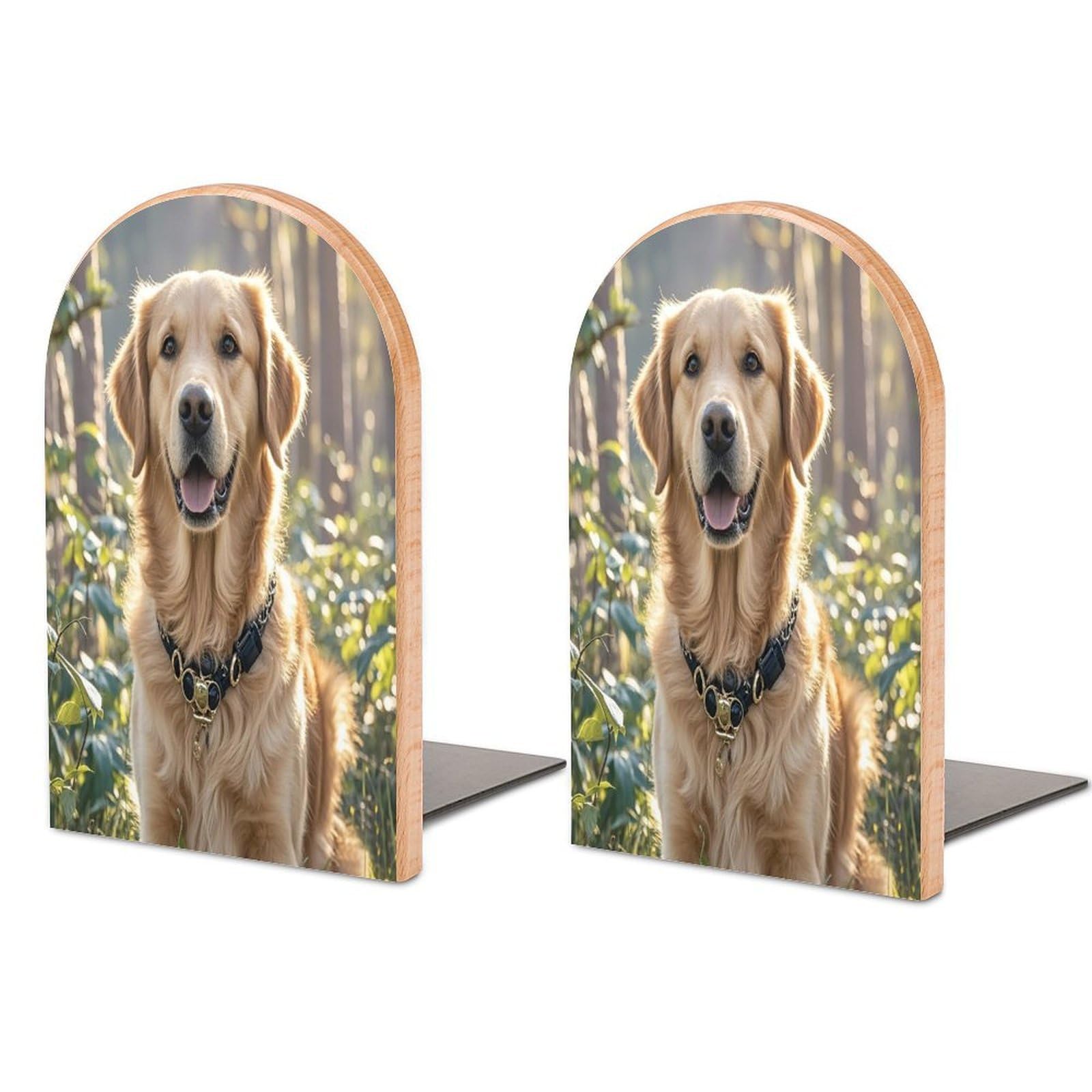 Golden Retriever Bookend for Shelves Unique Book End Sturdy Books Holder Heavy Duty Wooden Bookends Support Non-Slip Book Organizers Decorative Modern Bookend Holder for Home