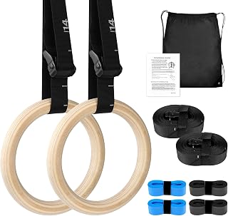 ZILLEEN Wooden Gymnastics Rings 1.25" Olympic Style with Adjustable Straps - 1500lbs Capacity for Pull-Ups, Dips & Home Gym Workouts
