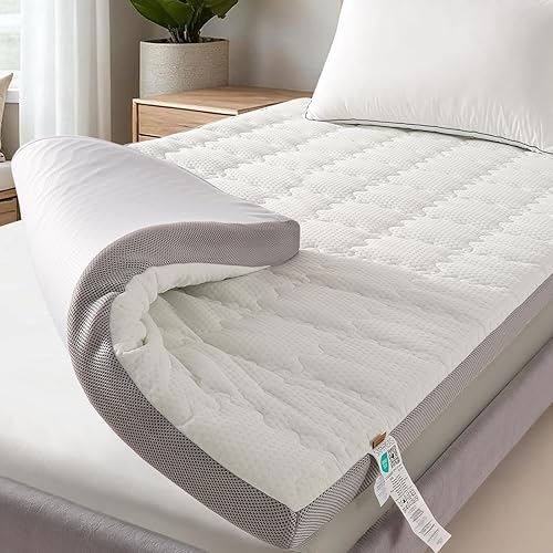 Miniatura 10 de SAPHREAS Cubrecolchón de espuma viscoelástica, tamaño King, alivio del dolor de espalda y presión, espuma viscoelástica de enfriamiento de 3
