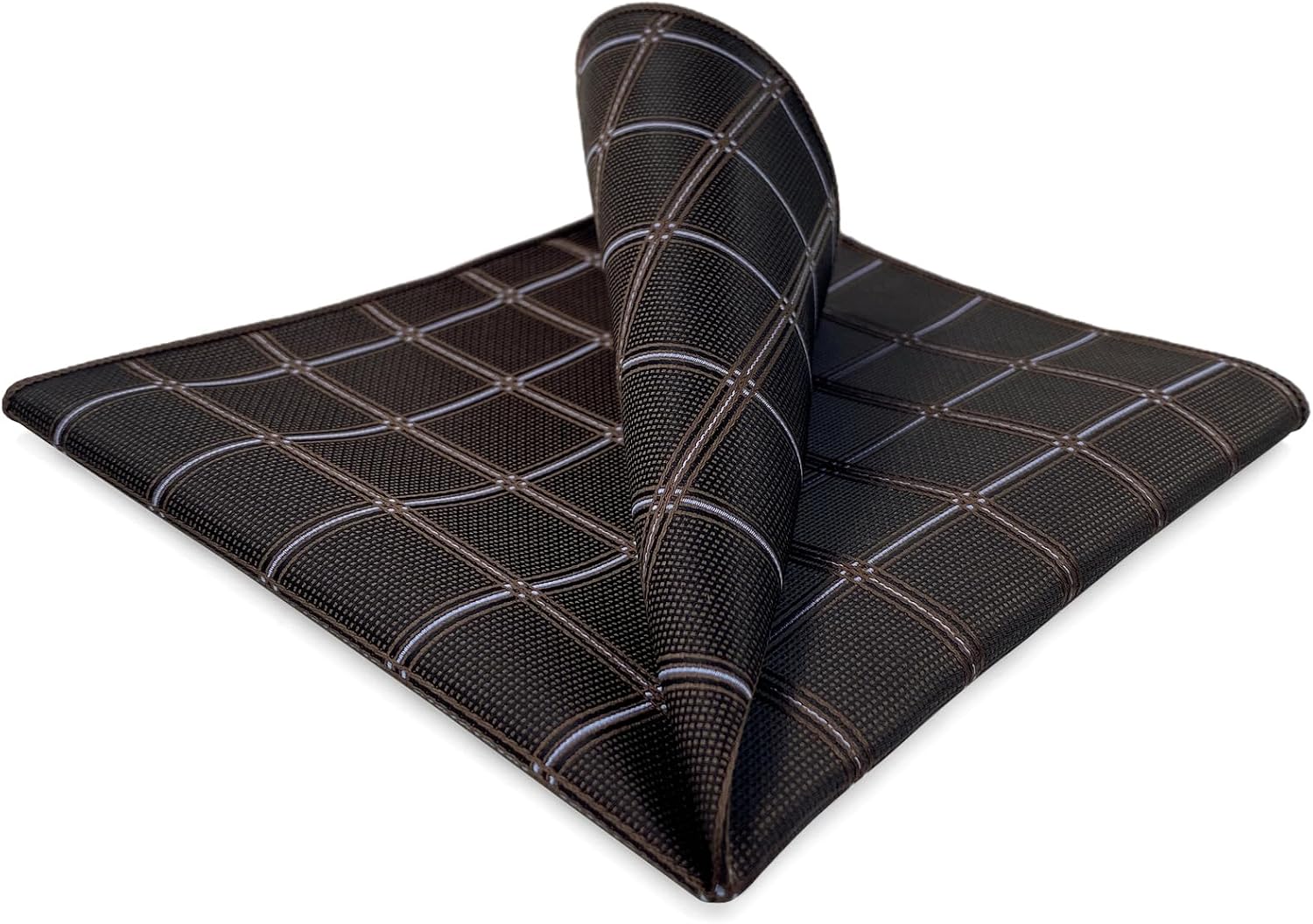 S&W SHLAX&WING Men's Handkerchief Pocket Square Chocolate Brown Checkered Formal Wear Accessory 12.6"