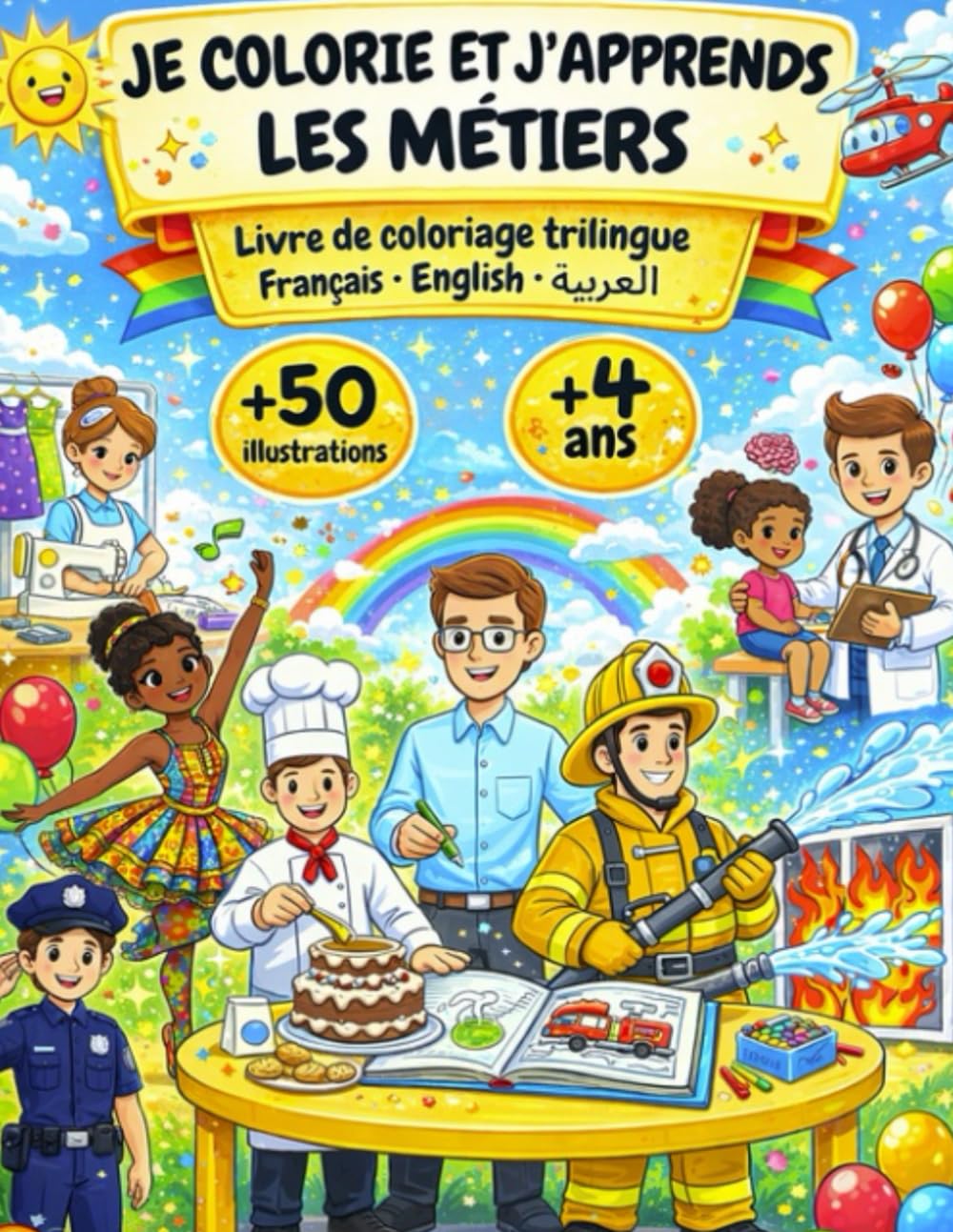 Je colorie et j’apprends les métiers : Livre de Coloriage des métiers pour enfants dès 4 ans: 45 métiers à découvrir - Chaque profession en Français • ... – Outils, rôles et vocabulaire trilingue