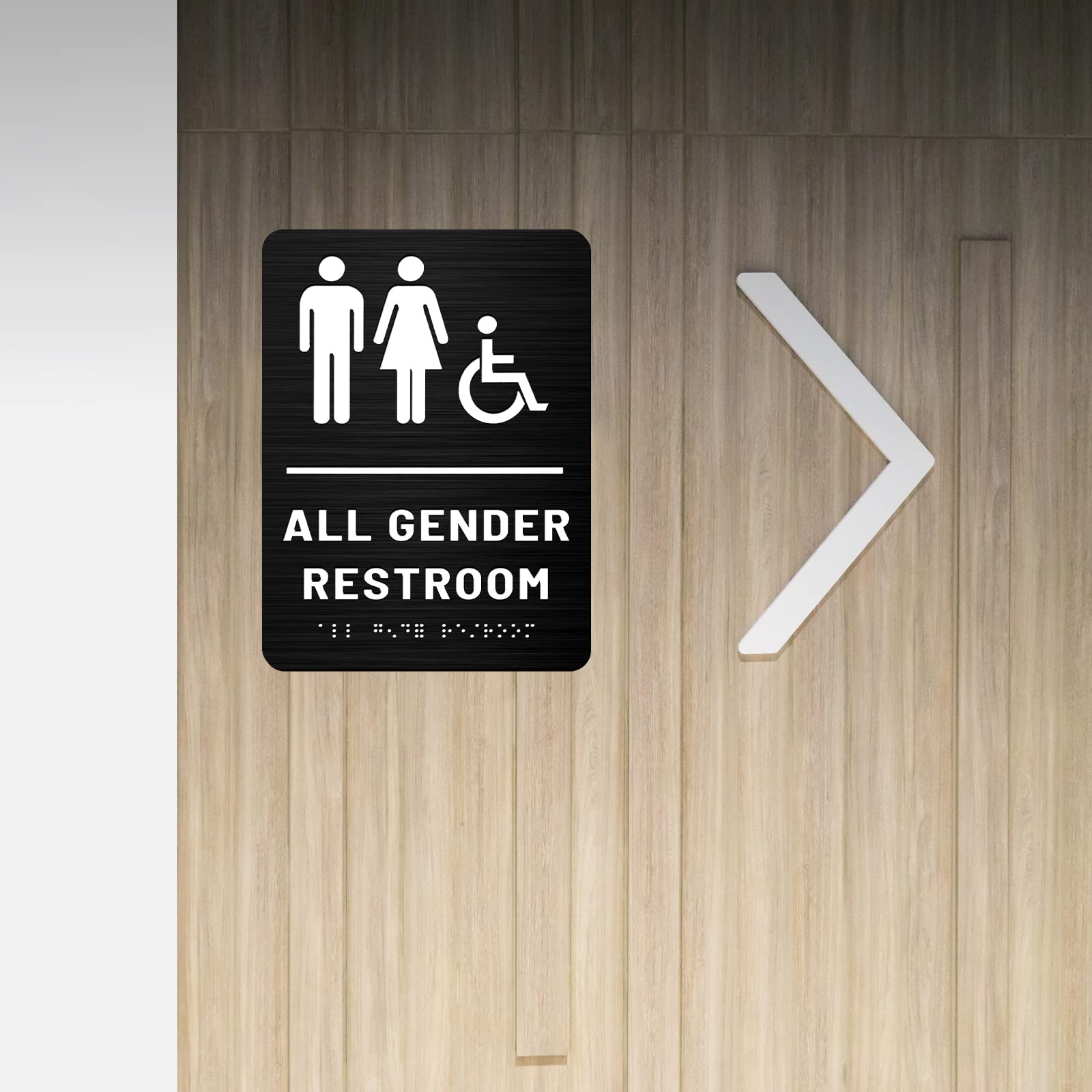 Unisex WC-Schild Mit Braille – ADA-konform, Selbstklebend, Silber/schwarz