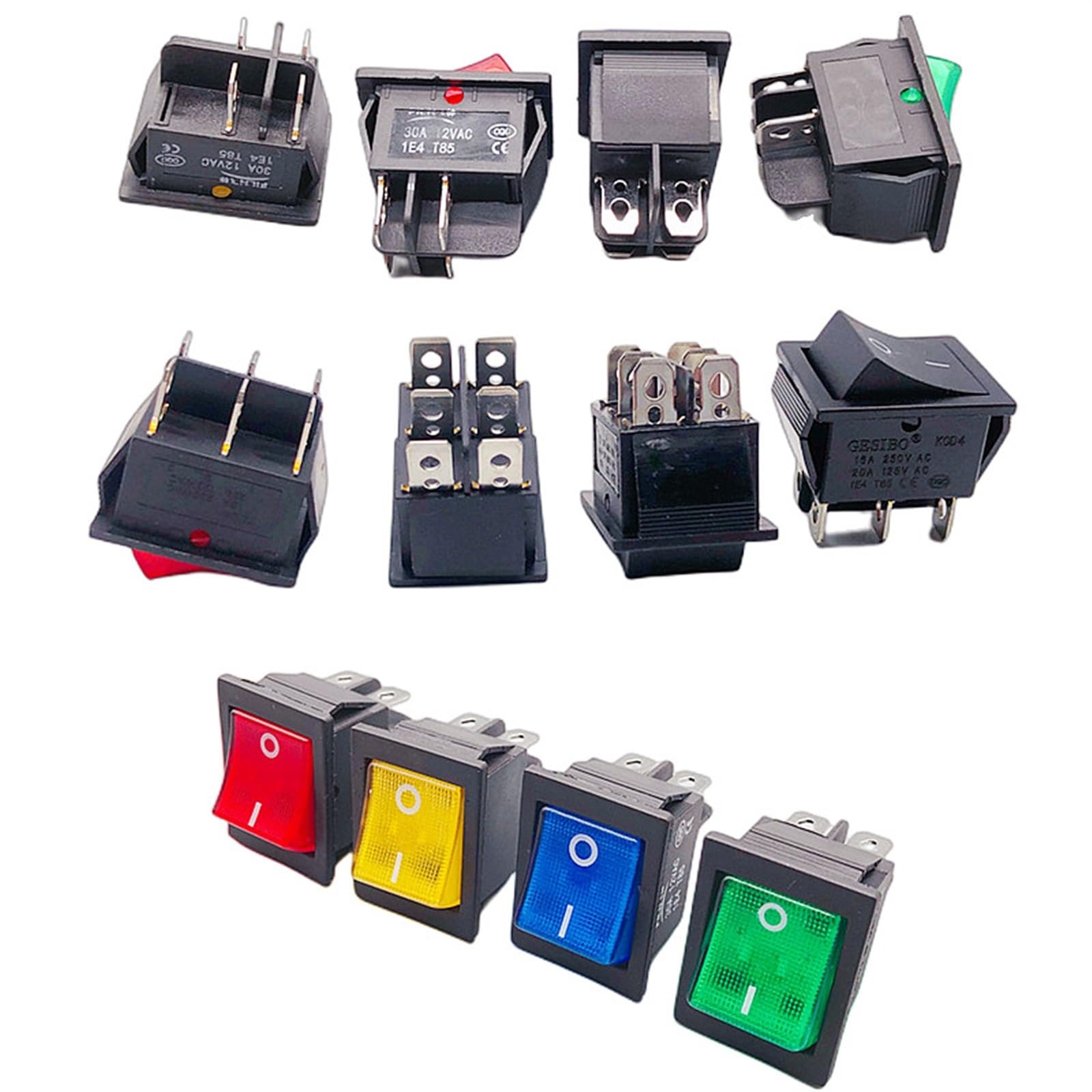 50 sztuk, przełączniki kołyskowe, wysoki prąd, wł./wył. KCD4, srebrna końcówka, 30/35 A 250/125 V AC (4Pin Black, 30A)