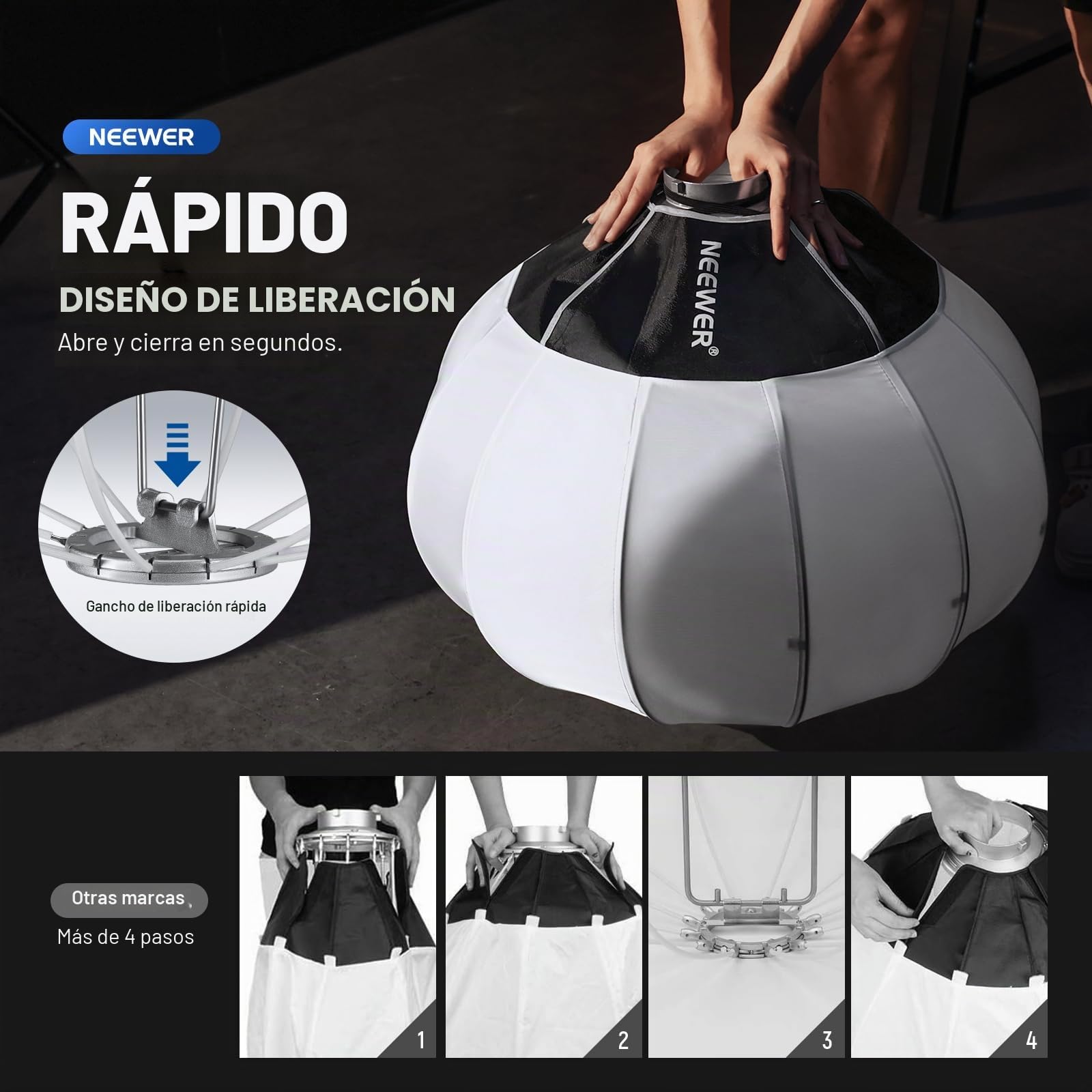 NEEWER 26"/65cm Softbox Linterna, 360° Difusor de Luz Liberación Rápida, Montura Bowens, Aleación Nailon Ligera para Iluminación Vídeo LED Continua RGB CB60, CB60B, CB200B, MS60B, MS60C, MS150B,NS26L
