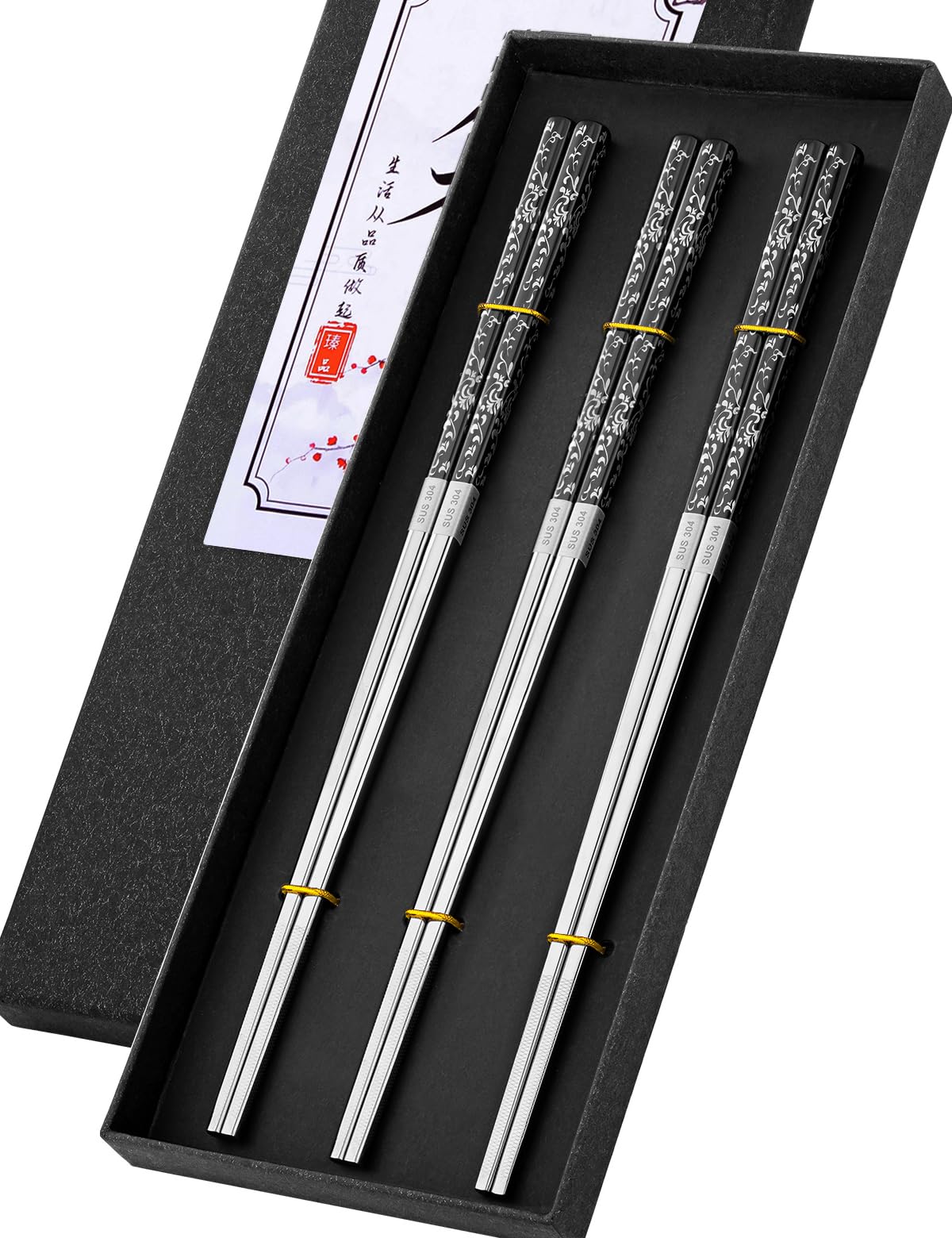Metal Chopsticks Reusable Stainless Steel Chopsticks Dishwasher Safe Square Lightweight Non-Slip Chop Sticks+Fu Silver 5 Pairs — Amazon image 9