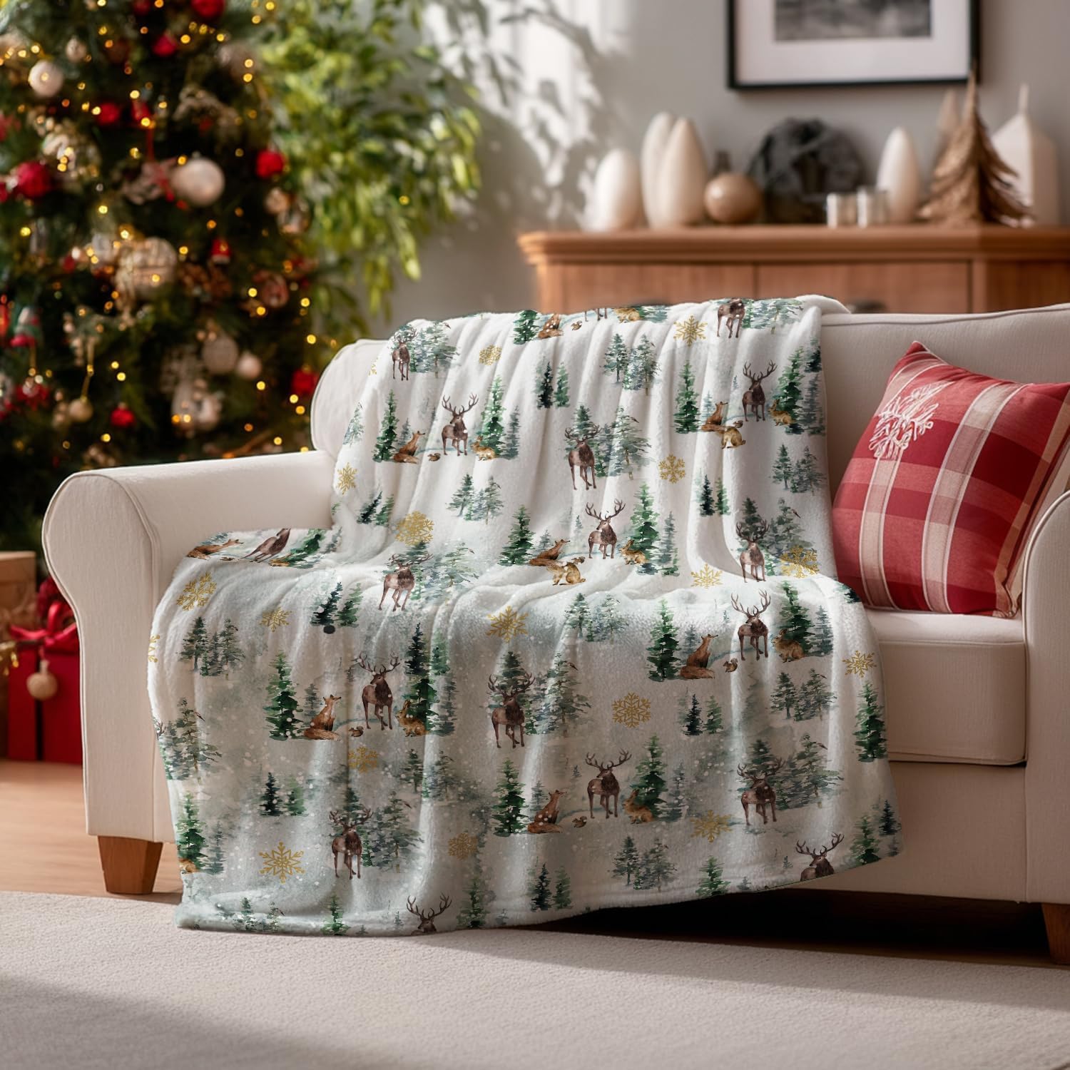 Horaldaily Christmas Flannel Blanket Throw, Christmas Trees Reindeer Snow Soft Fuzzy Plush Cozy Fleece Blankets for Couch Sofa Bed Lounging, Ideal Gifts for Kids Adults Wife Self, 50x60 - Image 2