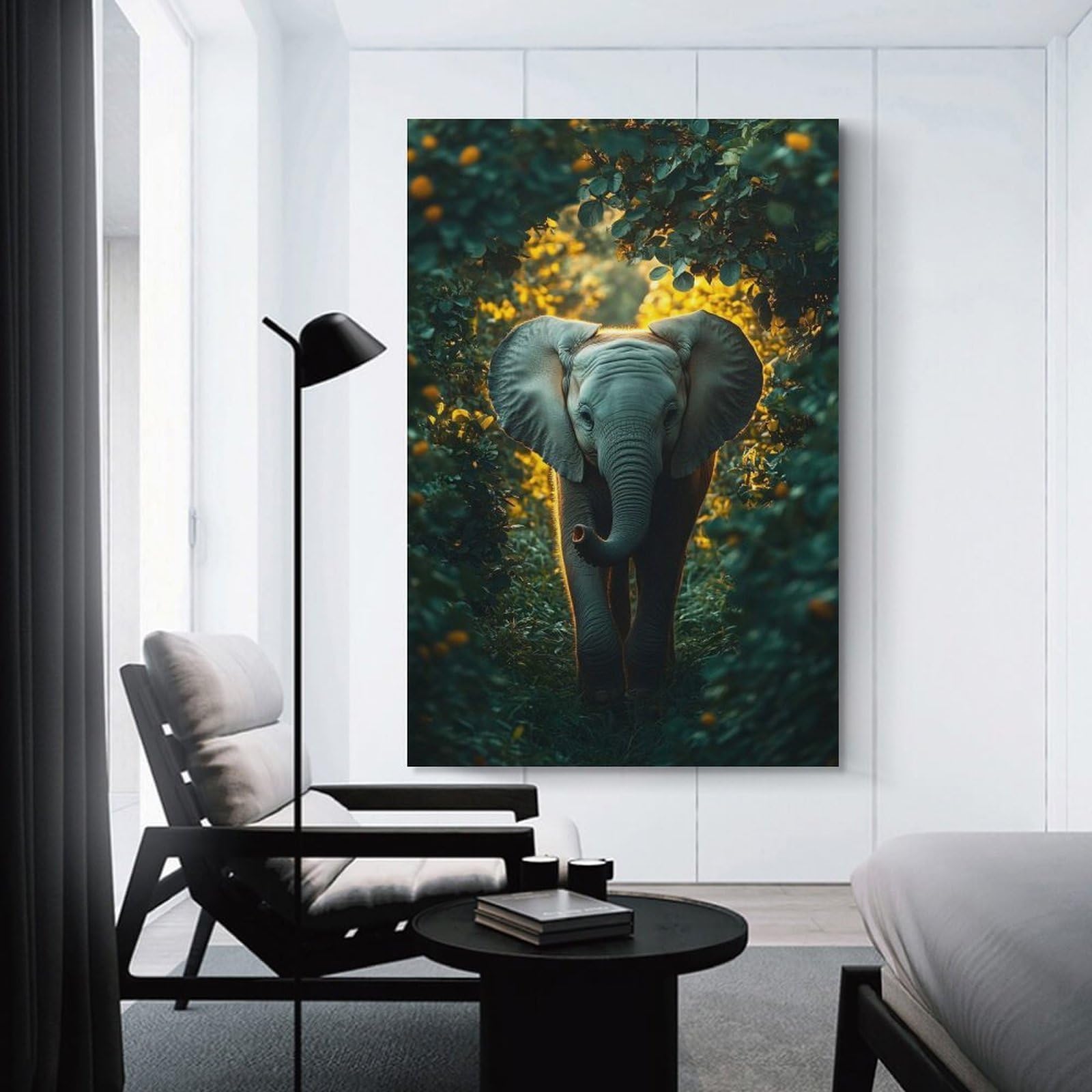 Junmoney Baby Elephant in Lush Greenery Canvas Wall Decor, 20x30inch(50x75cm), for Home Walls, Creative Rooms Or Shared Spaces, Stylish Home Artwork for Focal Walls