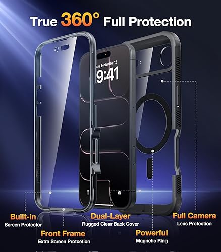 Miniatura 107 de Diaclara - Funda diseñada para iPhone 14 Pro Max, resistente, de cuerpo completo, con protector de pantalla sensible al tacto y antiarañazos + Blanco