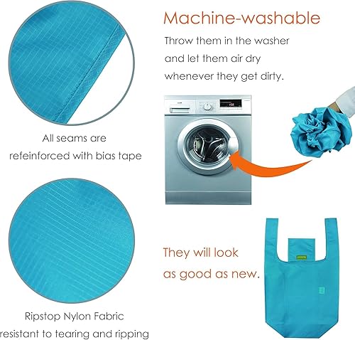 Vista 99 de BeeGreen Bolsas para comestibles, lavables a máquina, paquete de 12 bolsas extragrandes reutilizables, resistentes, plegables con banda Moss Marrs