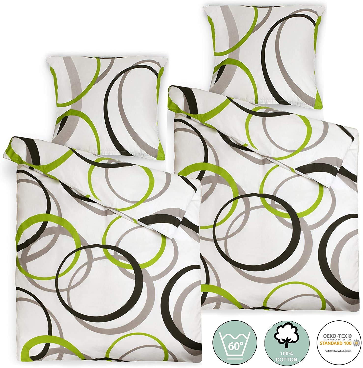 Beautissu Set di 2 Copripiumino Singolo in 100% cotone con cerniera federa | 135x200 cuscino 80x80 biancheria da letto dotato renforcé pezzi Nina