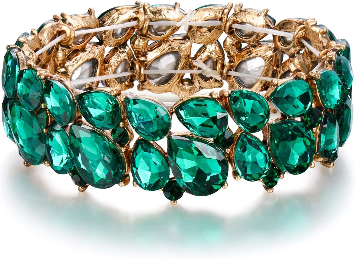 EVER FAITH Women's Wedding Party Jewelry Austrian Crystal 2 Layer Teardrop Stretch Bracelet for Her