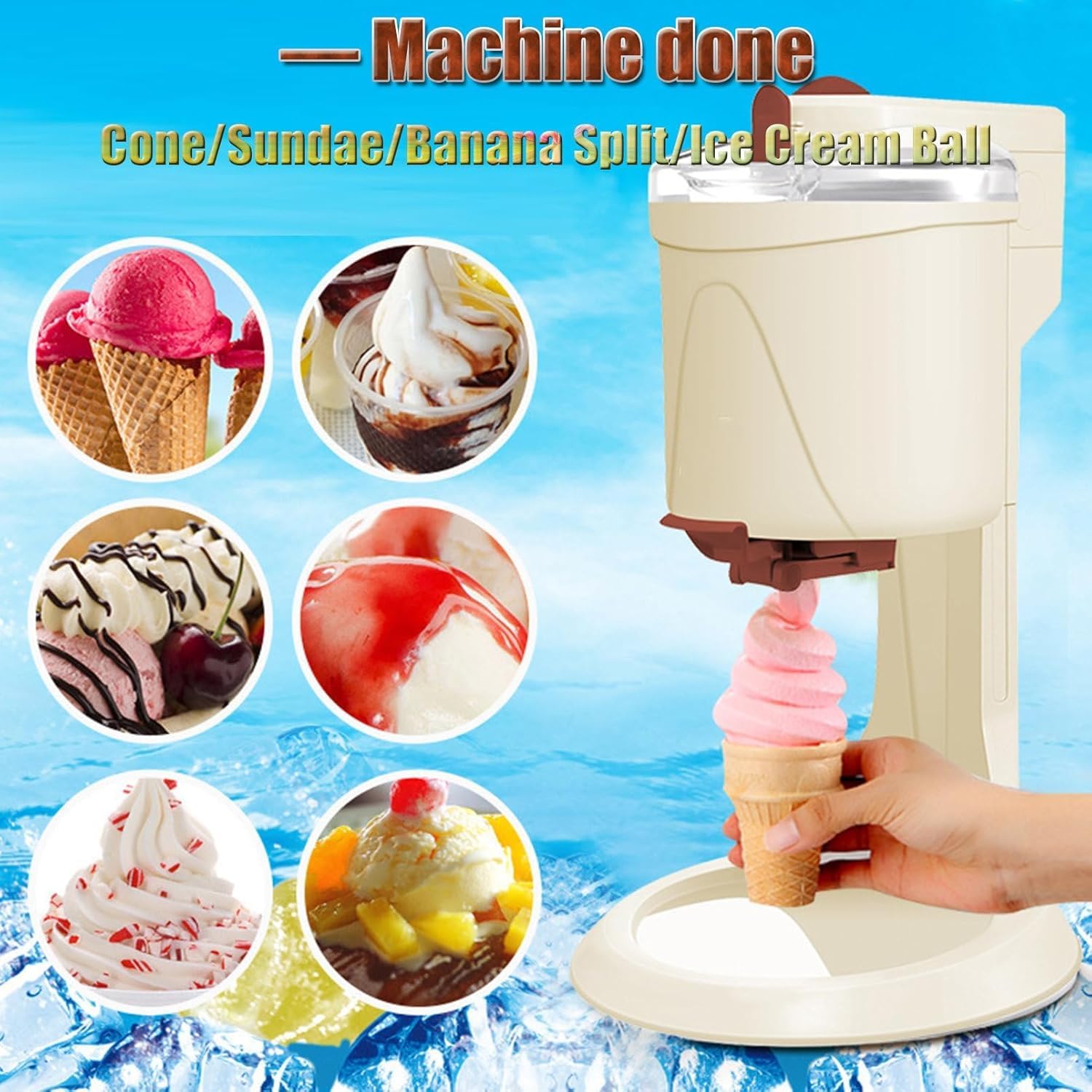 Máquina automática de helados para el hogar, máquina automática de sorbete de yogur y servir frutas suaves, máquina de congelación fácil para postres caseros, perfecta para fiestas y golosinas