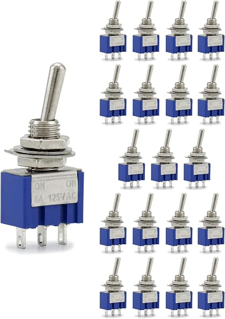QWORK 20Pcs SPST Mini Toggle Switch AC 125V 6A ON-ON 3 Pins 2 Position for Arduino Boat Vehicles Dash Dashboard (MTS102 Dark Blue)