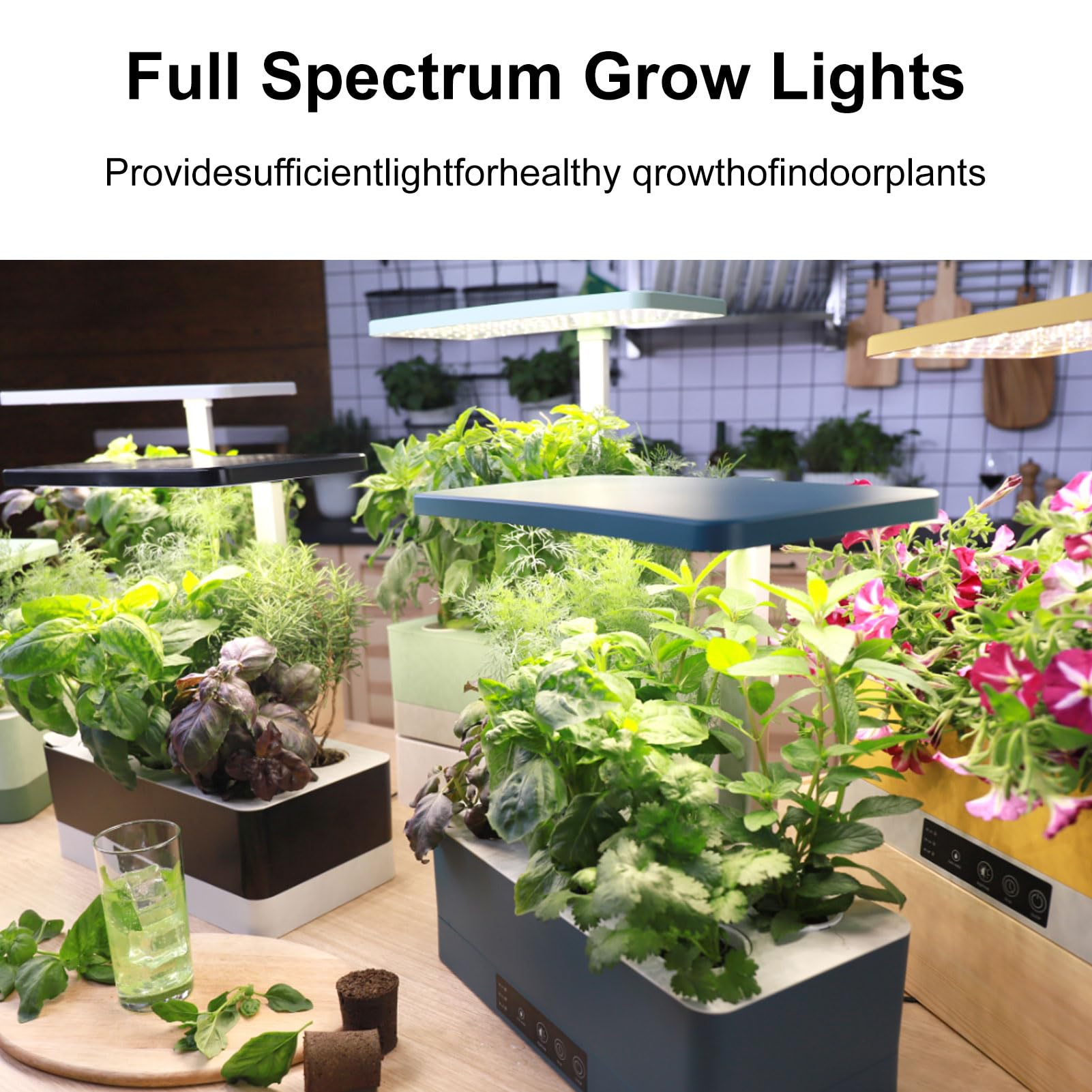Luz LED de cultivo, luces de espectro completo para plantas de interior con temporizador automático, lámpara de cultivo de alto ahorro de energía PPFD para verduras, flores y (4 cabeza)
