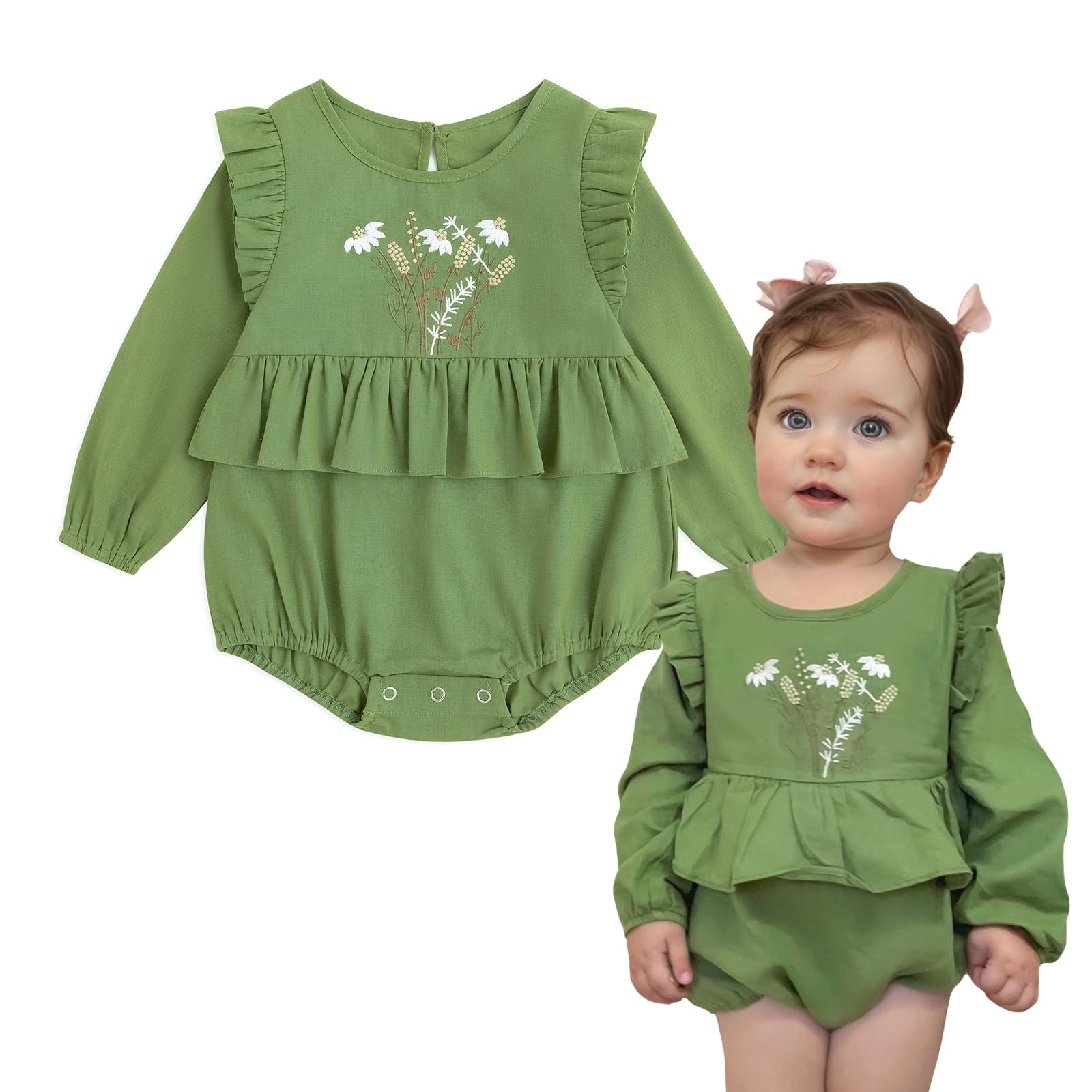 Simplee kids Baby Girls Linen Handmade Jumpsuit Summer Long Sleeve Jumpsuit Newborn Baby