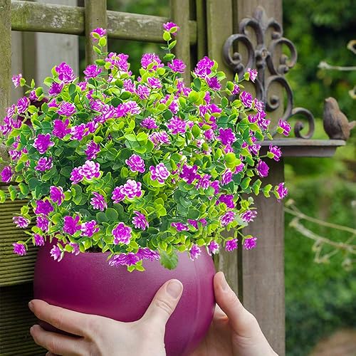 Miniatura 6 de 10 ramos de flores artificiales falsas, plantas de plástico sintéticas para exteriores, resistentes a los rayos ultravioleta, arbustos para