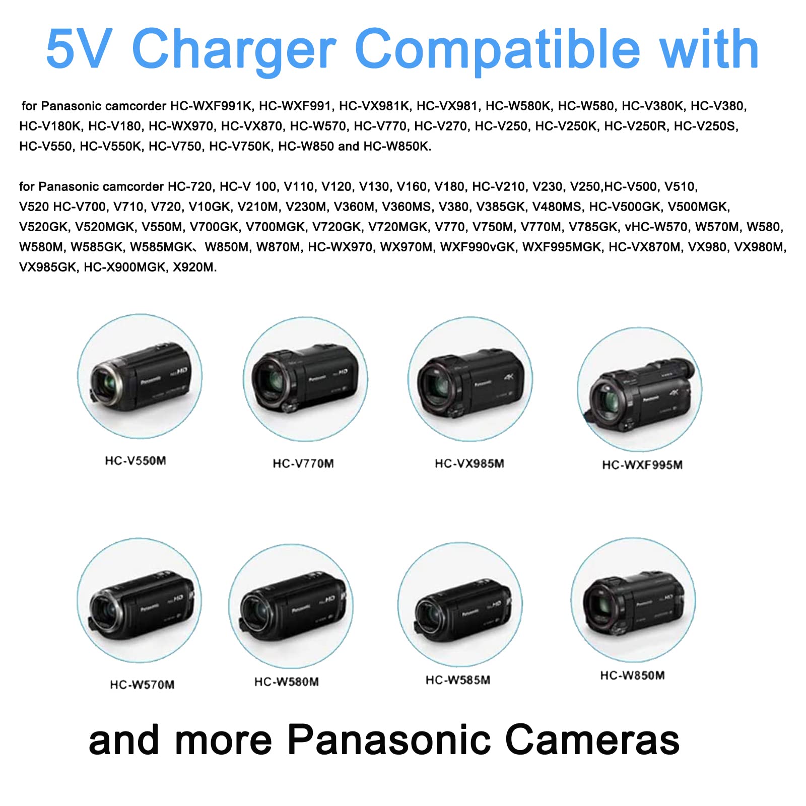 Câble USB De Chargement 5 V, 2 A (18AWG) Kingfisher Technology De 2 M ; Câble Noir à Embout Adaptateur Pour Caméscope Panasonic HC-VXF990, HC-VXF999