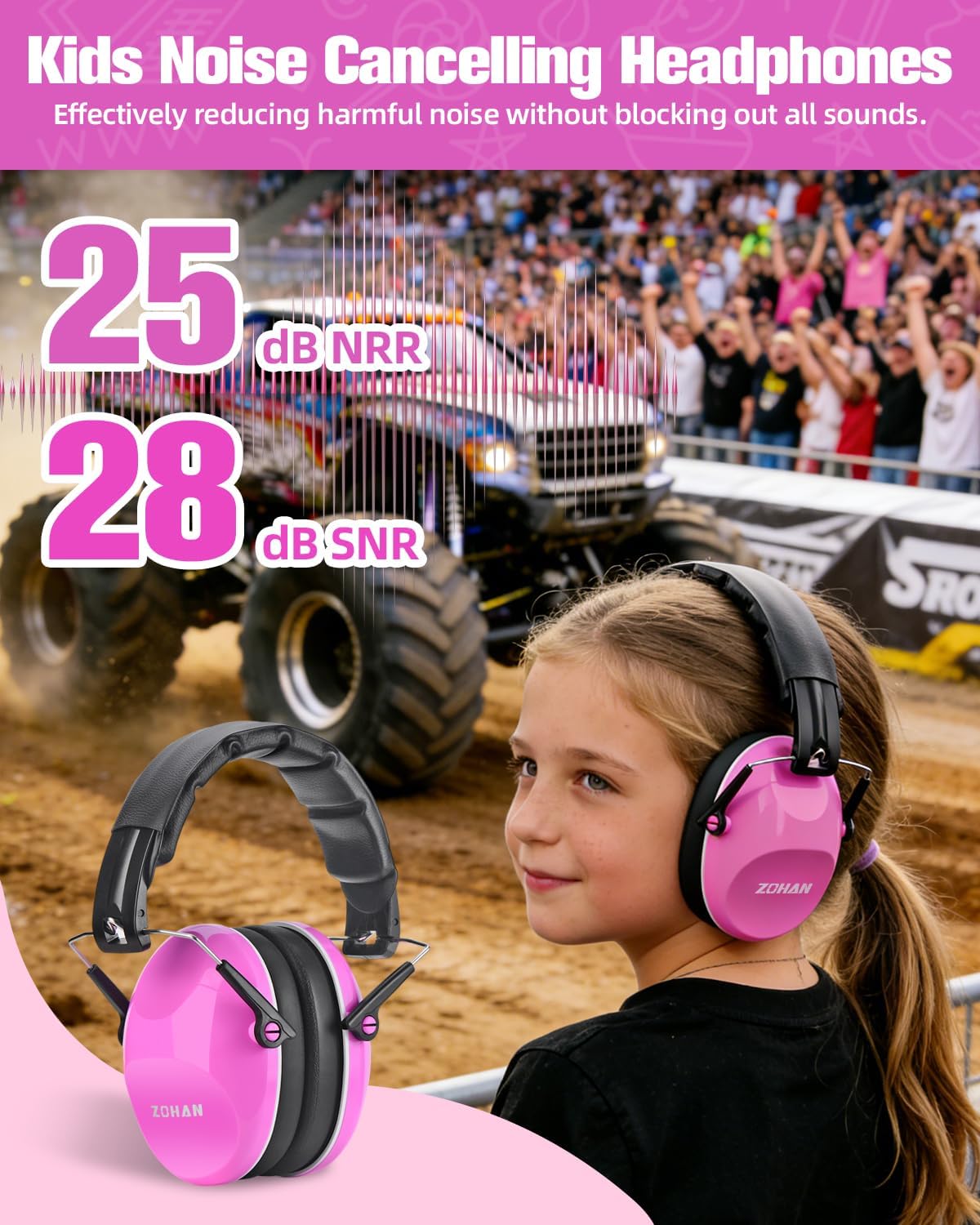 Kids Noise Canceling Headphones - Pink -2 Kids Noise Canceling Headphones - Pink -2
