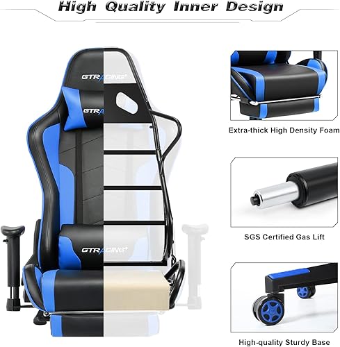 Miniatura 9 de GTRACING Silla de juegos con reposapiés y altavoces Bluetooth, silla de videojuegos de música, silla ergonómica de alta resistencia para computadora