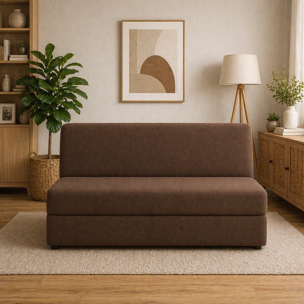 PUM PUM Convertible 2-Seater Sofa Cum Bed – Foldable Floor Couch with EPE Foam, Lightweight & Compact Design,Brown-image-38