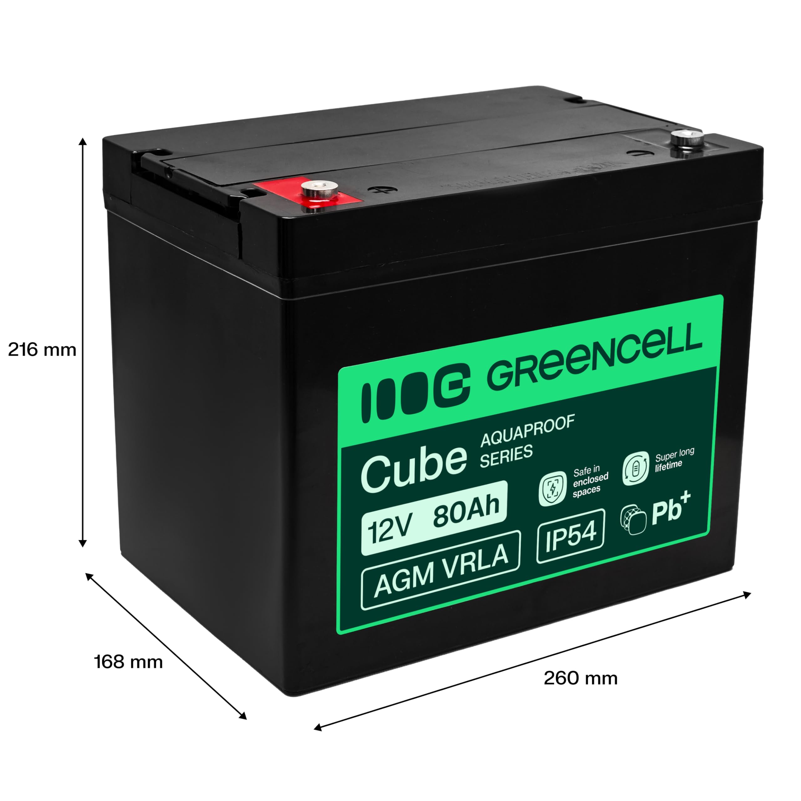 Greencell AGM VRLA 12 V 80 Ah - Batteria gel senza manutenzione per UPS, campeggiatori, sistemi di allarme, alimentazione di emergenza e applicazioni industriali, durevole, protezione IP54, alte
