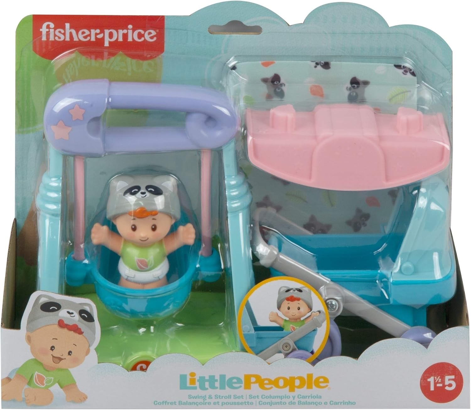 Fisher-Price Little People Swing & Stroll Babies Play Set with Figure and Pretend Outdoor Toys for Toddlers and Preschool Kids : Toys & Games