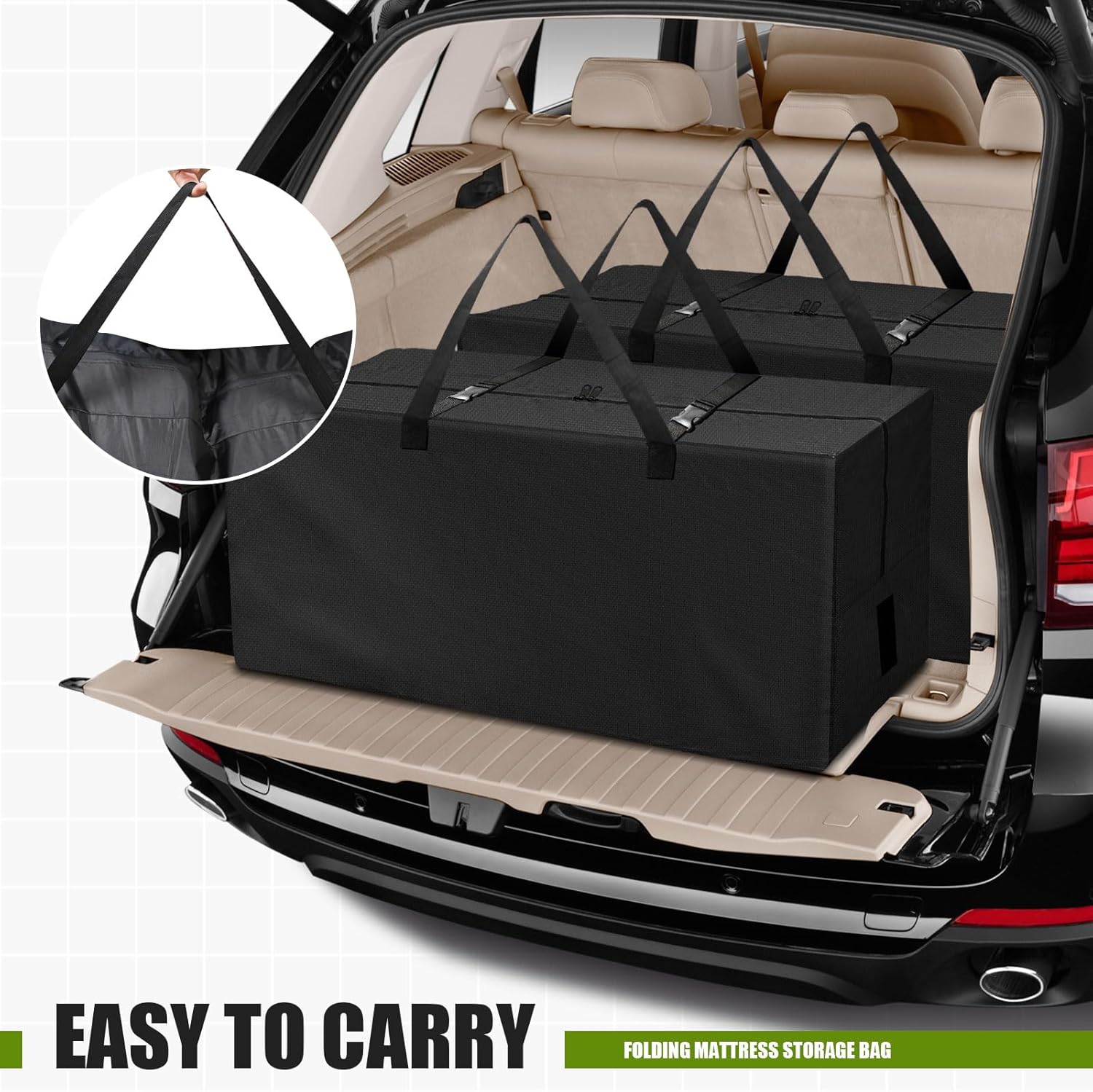 Folding Mattress Bag Waterproof Cushion bag 60"x27"x13" Fits up to 4 Queen Mattress Heavy Duty Durable Mattress Carry Case for Tri-Fold Guest Bed Mattress Cushion Storage Bag Black