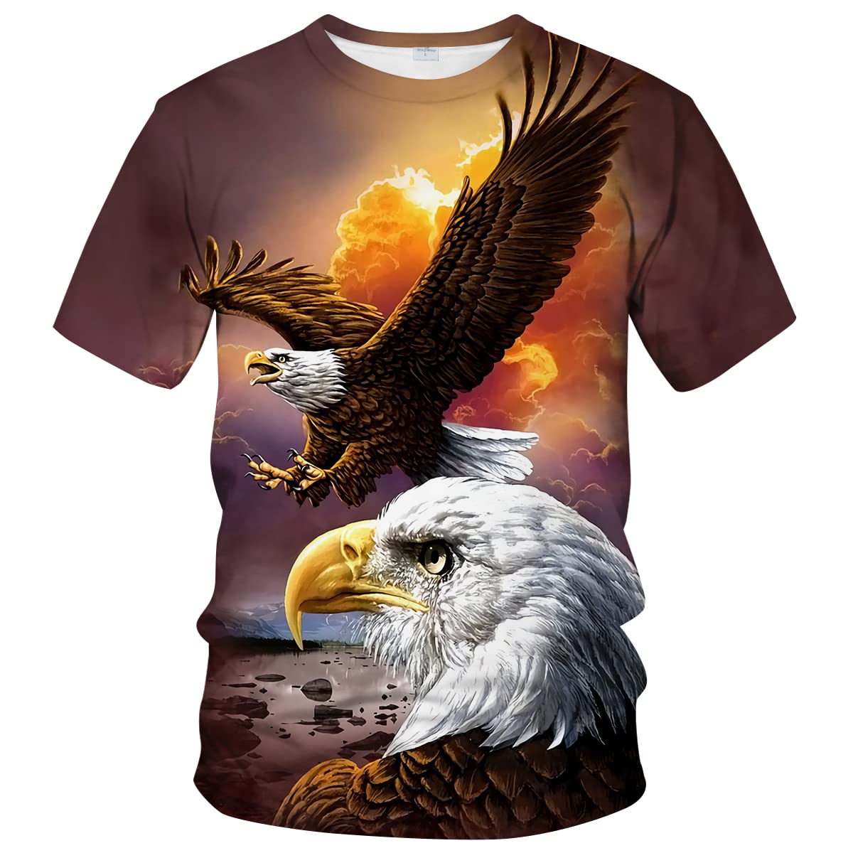 ARORALS Men's Bald Eagle T-Shirt Summer Short Sleeve Tees Tops Animal Theme Shirt Realistic Graphic Shirt