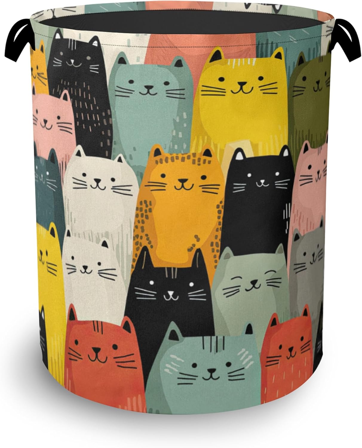 Cute Cat Laundry Basket,Foldable with Handles Tote Bag Oxford Cloth for Bathroom Bedroom Dirty Clothes Storage Bucket 16" x 20.8"