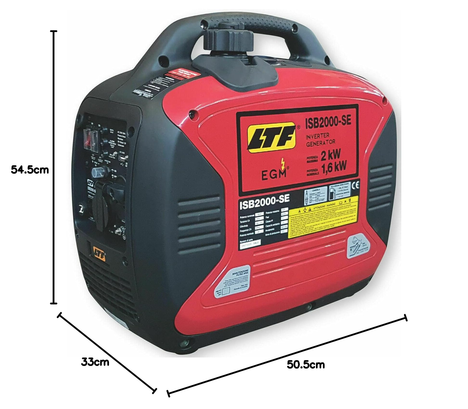Generatore di Corrente Inverter Portatile a Benzina 1,6 kW, Ultra Silenzioso con USB, Monofase, Avviamento a Strappo, Modello EGM ISB2000-SE