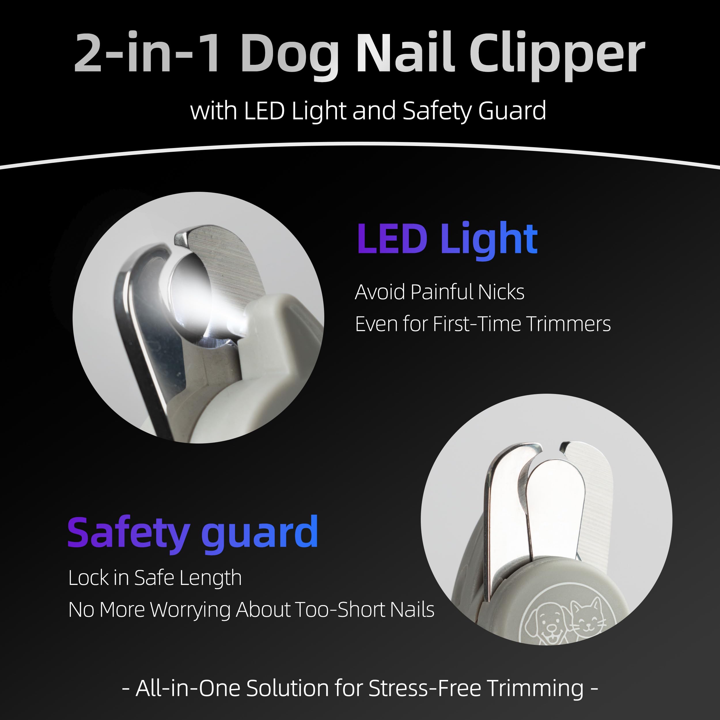 Dog Nail Clippers with LED Light | Illuminates Bloodline for Safe Trimming | 2 in 1 Professional Dog Nail Clipper with Safety Guard & Nail File for Medium to Large Dogs & Cats - Easy Grooming - image 4