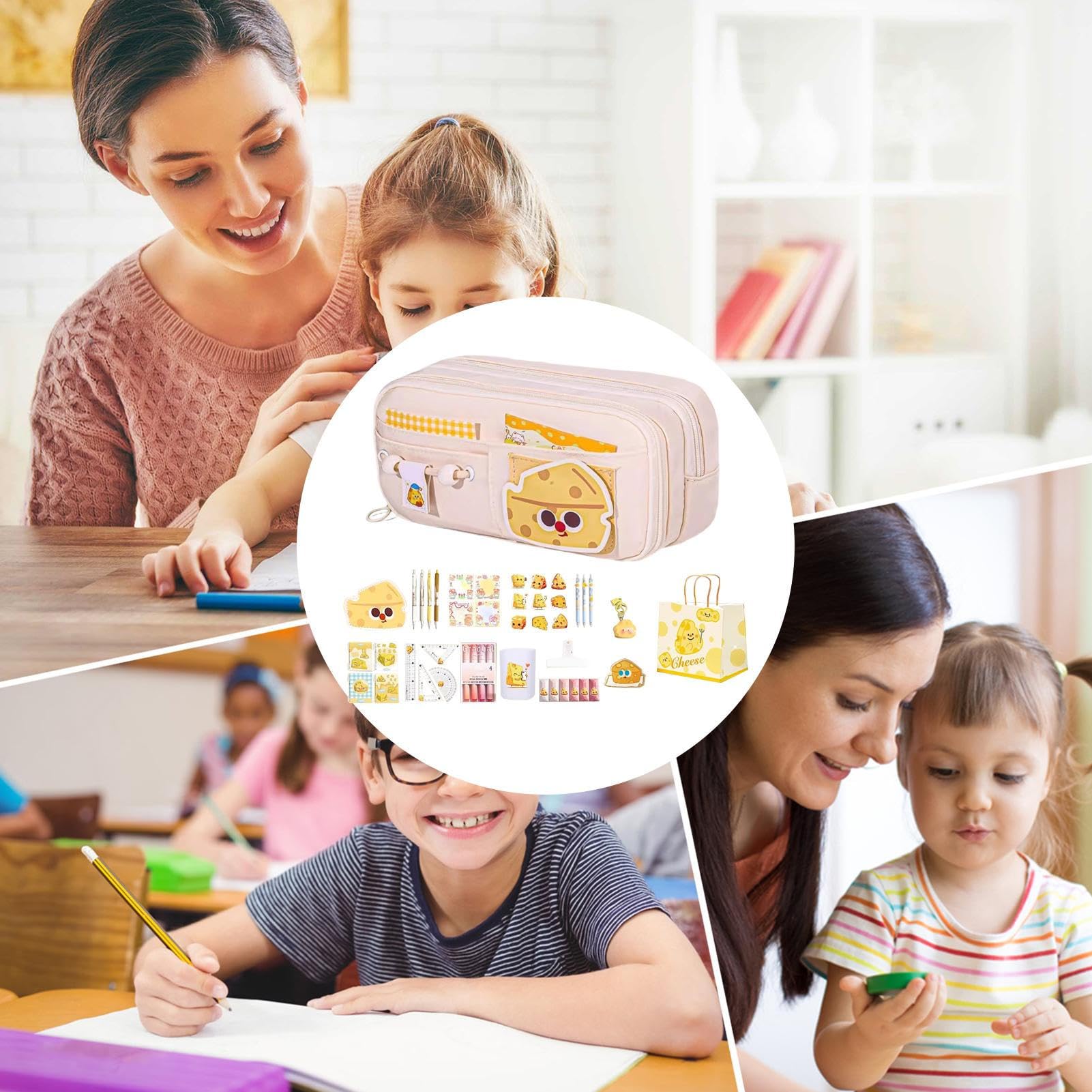 Astuccio con accessori – Grande capacità di cancelleria | Astuccio portamatite con adesivi, per studenti, ragazzi, ragazze, dormitorio, festa dei bambini, festa di compleanno