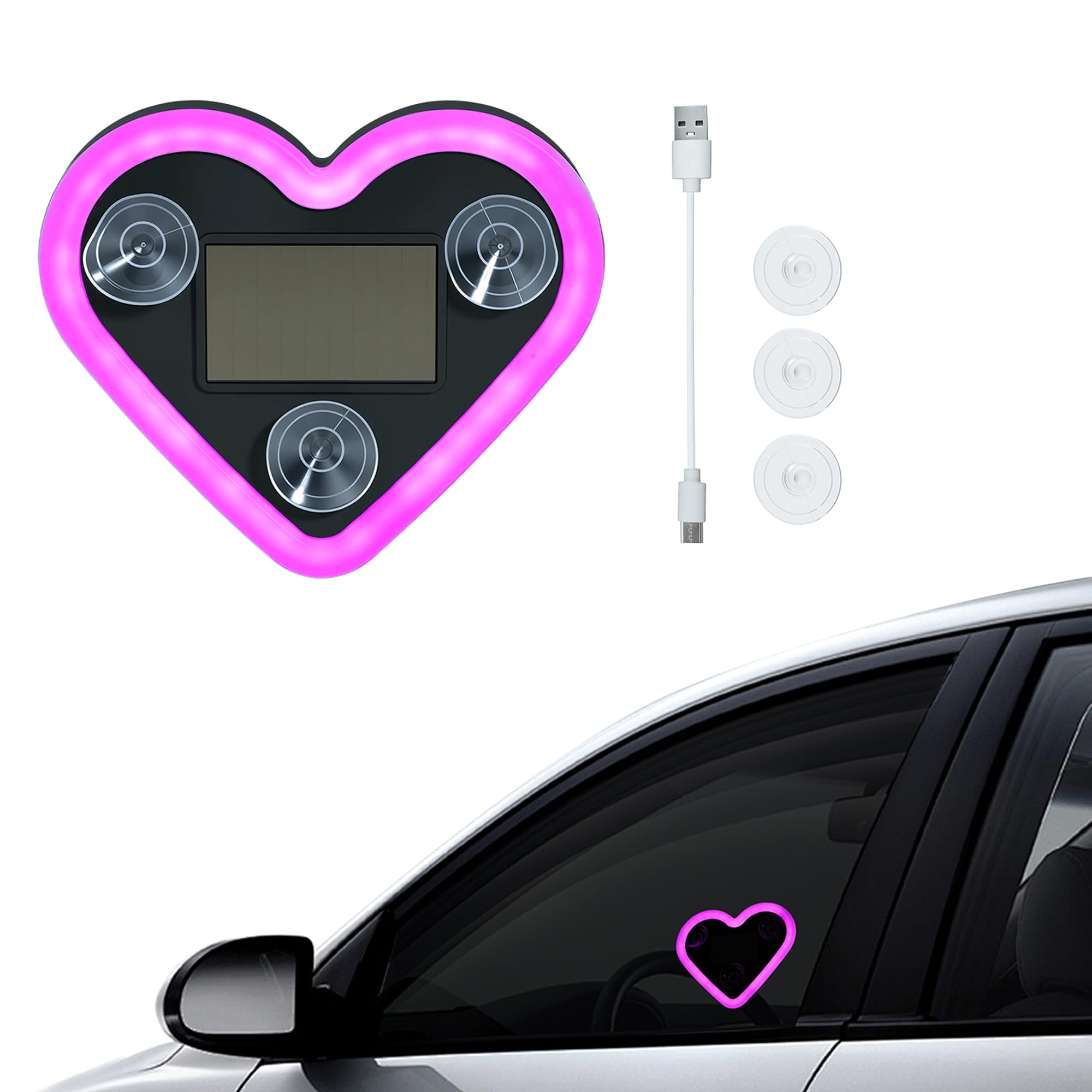 Mcbazel Car LED Ambient Light Rechargeable Solar-Powered Heart-Shaped LED Light 6 Lighting Modes Romantic Car Outdoor Decor Ideal