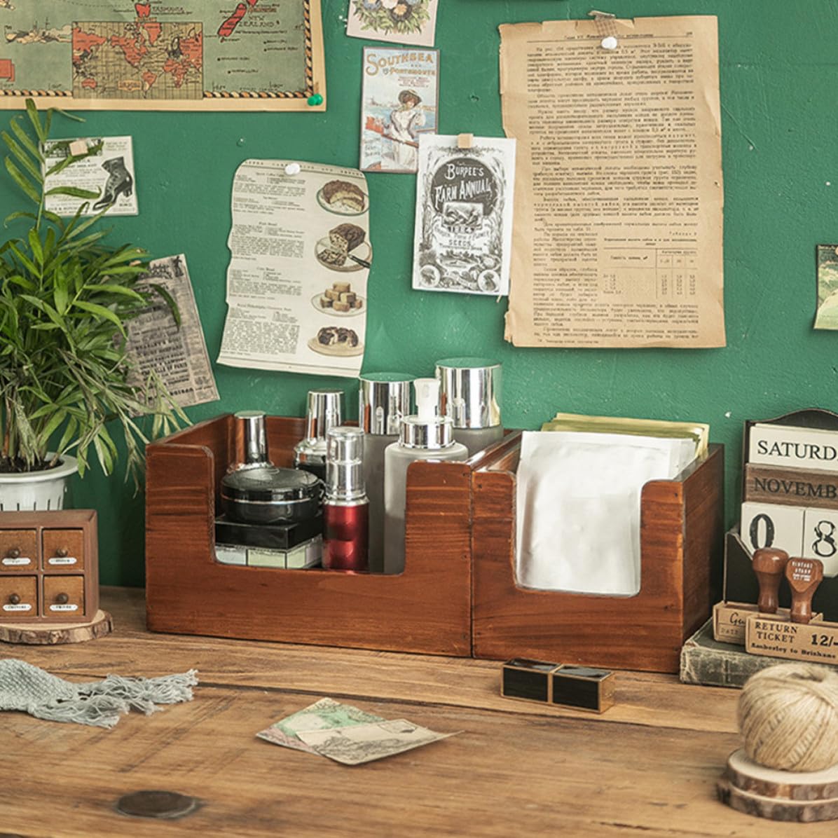 KICHOUSE Caja de Almacenamiento de Cosméticos y Optimización de Espacio de Madera Resistente a Rayaduras Diseño Simple Pack de 2 Unidades para Escritorio para Uso Hogar