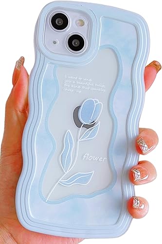 Funda transparente compatible con iPhone 13 Pro de 6.1 pulgadas con diseño floral para mujeres y niñas, diseño estético de flores onduladas, suave,
