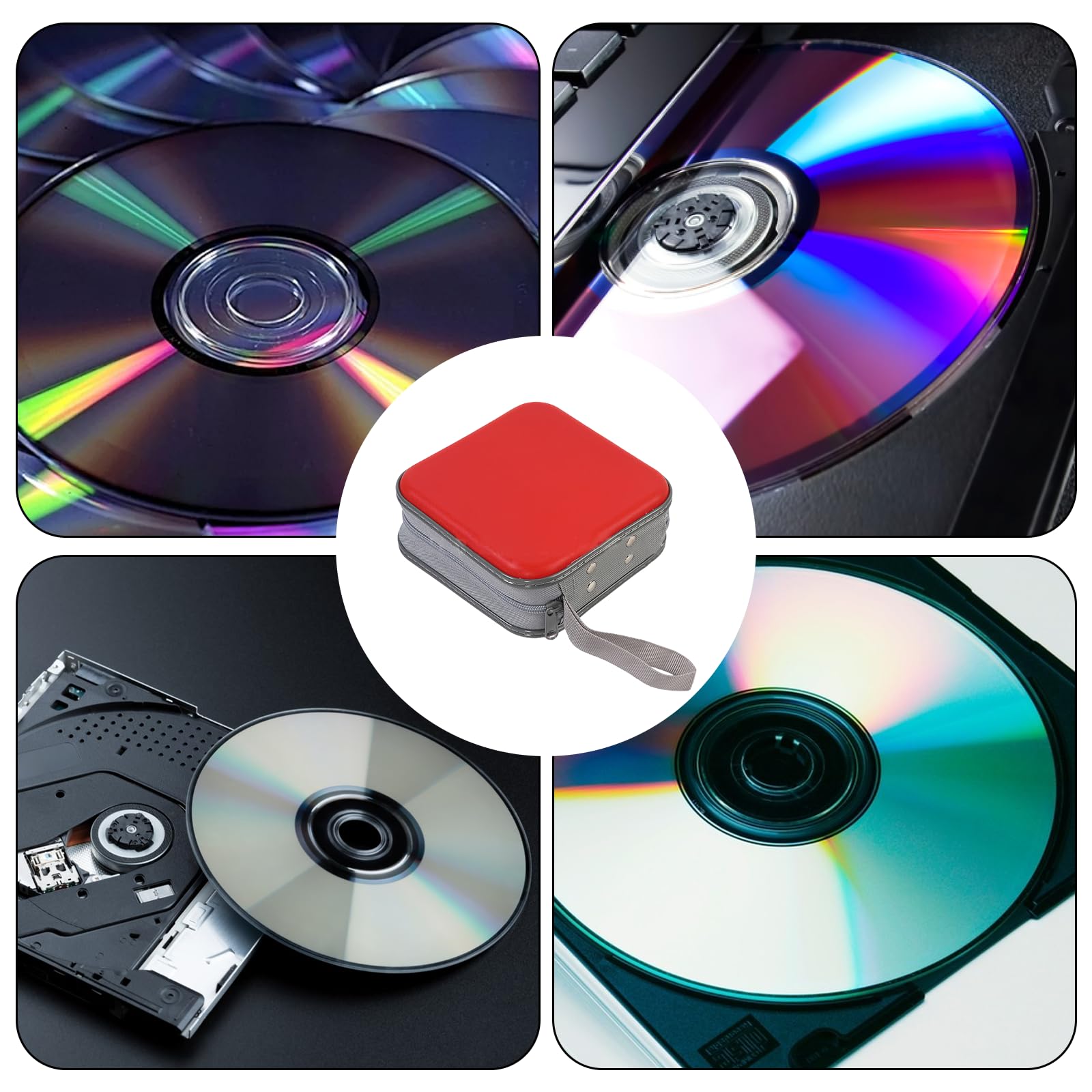 Étui de rangement en plastique pour 48 CD/DVD, rouge