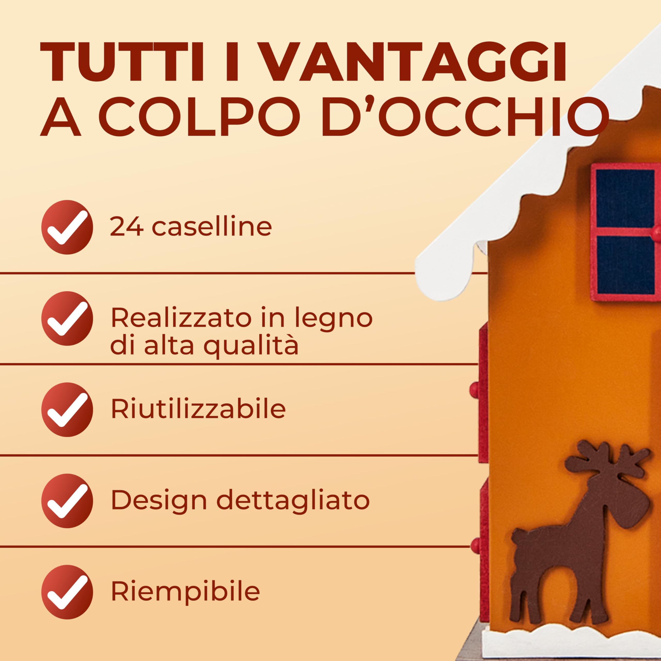 Spielwerk® Calendario dell' Avvento Riutilizzabile in Legno Casetta di Pan di Zenzero Decorazione Natalizia da Riempire