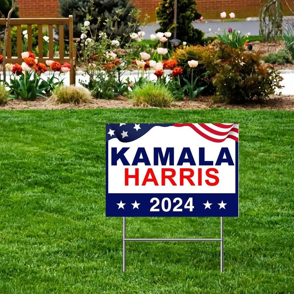 Cartello Elettorale Kamala Harris For President 2024 – 45,7x30,5 Cm, Plastica Ondulata Fronte/retro, Con Palo H In Metallo, Impermeabile