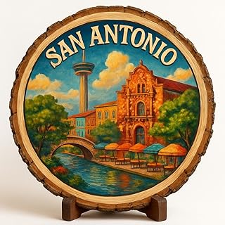 San Antonio Texas Souvenir Gift – Wood Slice Plaque for Wall or Table, United States Souvenir Gift for Tourists, Cultural Heritage Decorative Gift