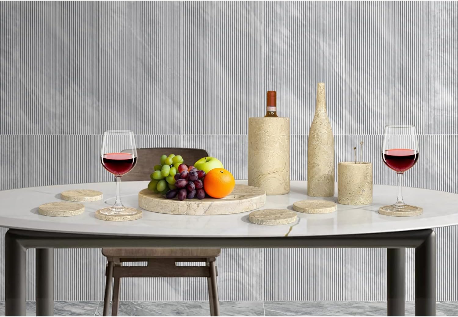 Gold Yellow Beige Marble Dining Room Accessories Set Beige+Gold, Beige+Yellow, Luxury 10 Pcs Elegant Finish