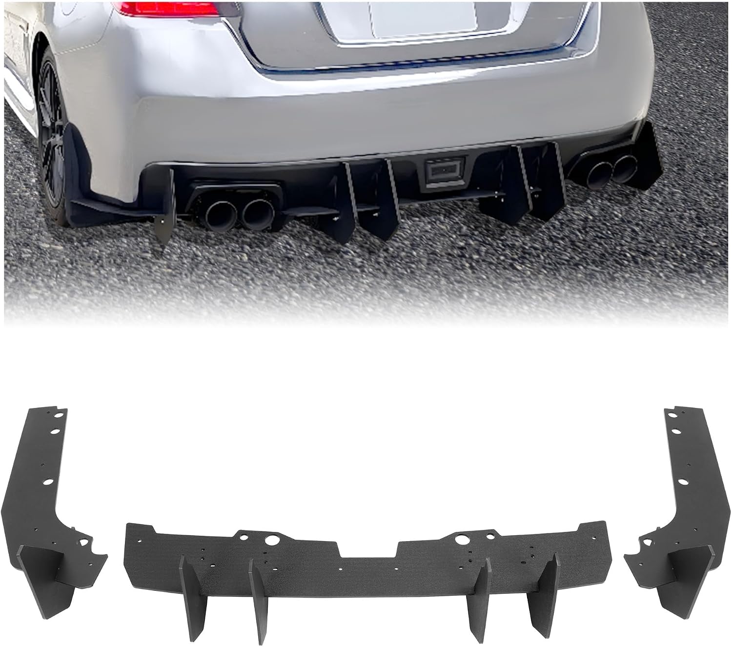 Rear Bumper Diffuser Assembly Compatible with 2015-2021 Subaru WRX & WRX STI 4-Door Sedan Rear Bumper Lip Spats Shark Fin Winglet Splitter Spoiler Cover Trim Textured Black