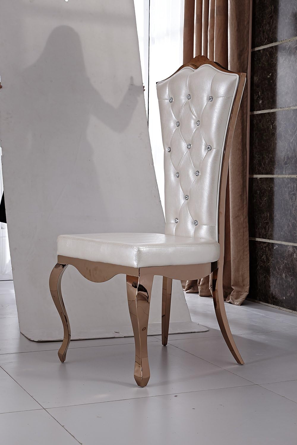 Royal & Luxury Italian Style Dining Chair - Pearl Leather Rose Gold Frame