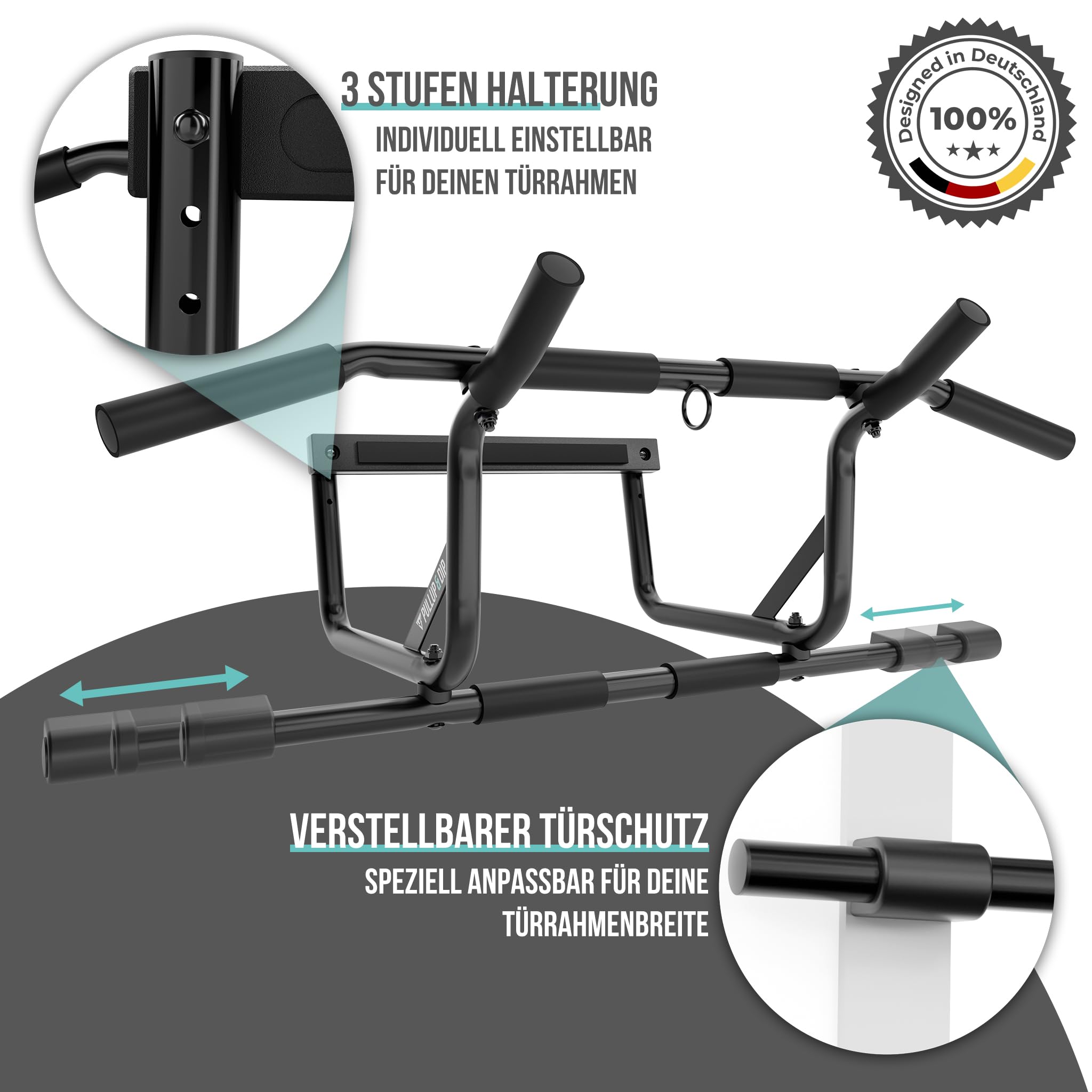 PULLUP & DIP Klimmzugstange für Türrahmen zum Einhängen ohne Schrauben und kein Abrutschen, Profi Türreck, Pull-up Bar mit gepolsterten Griffen